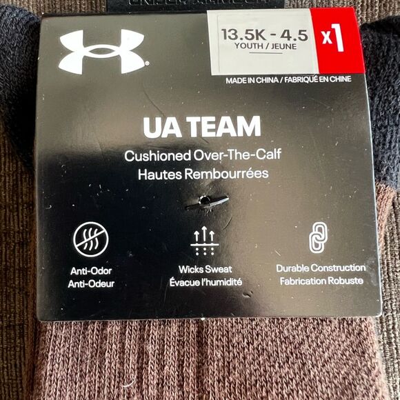 Under Armour Youth Unisex Team Cushioned Over-the-Calf Socks Brown Size Large - Picture 4 of 6